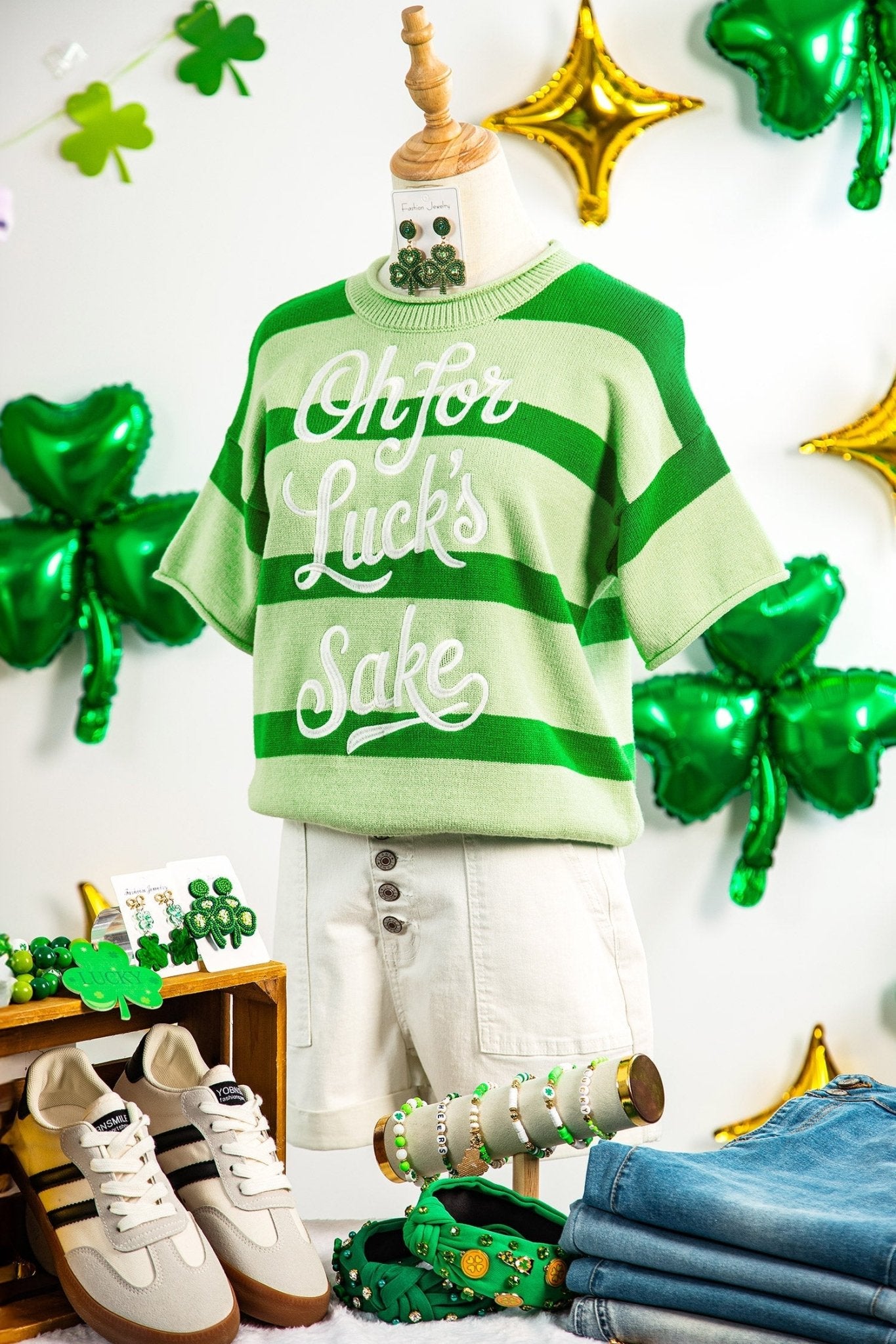 Stripe Oh for Luck’s Sake St Patrick Sweater - Rooted & Reckless Co.