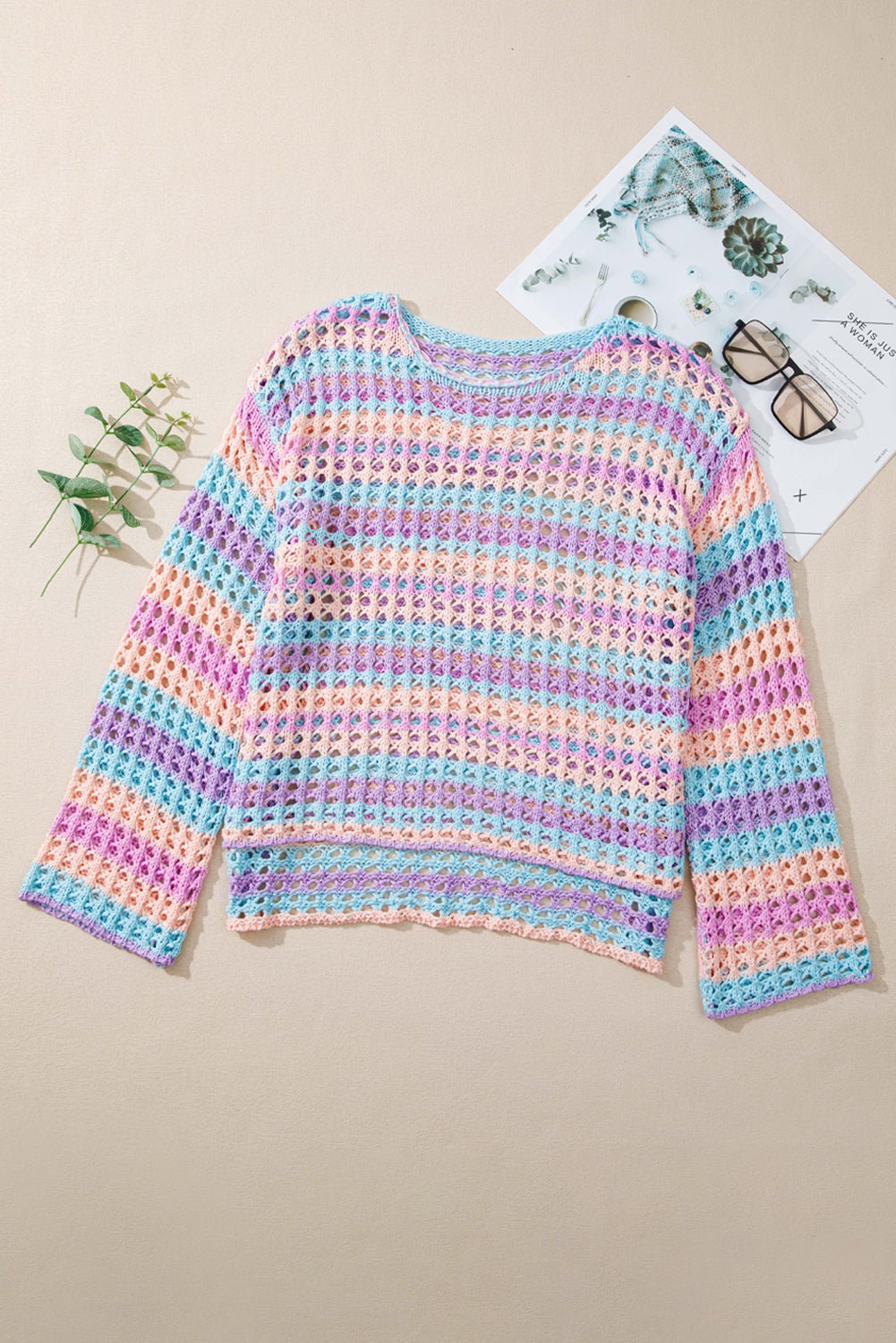 Stripe Open-Knit Beach Cover-Up Sweater - Rooted & Reckless Co.