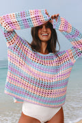 Stripe Open-Knit Beach Cover-Up Sweater - Rooted & Reckless Co.
