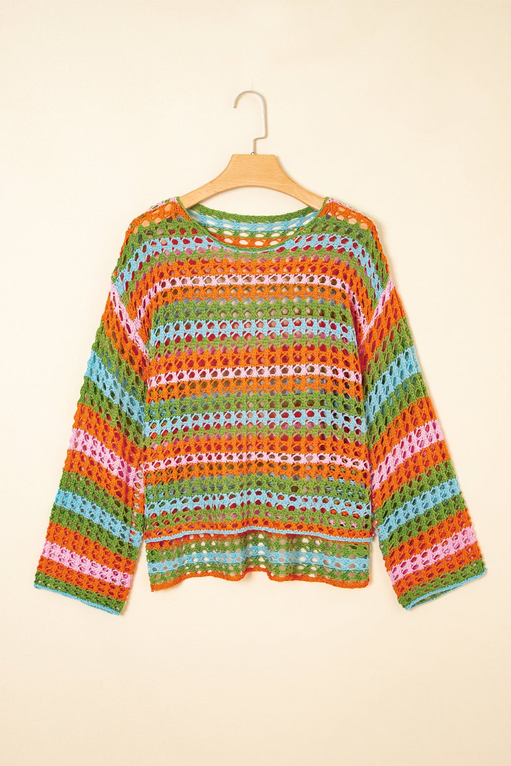 Stripe Open-Knit Beach Cover-Up Sweater - Rooted & Reckless Co.