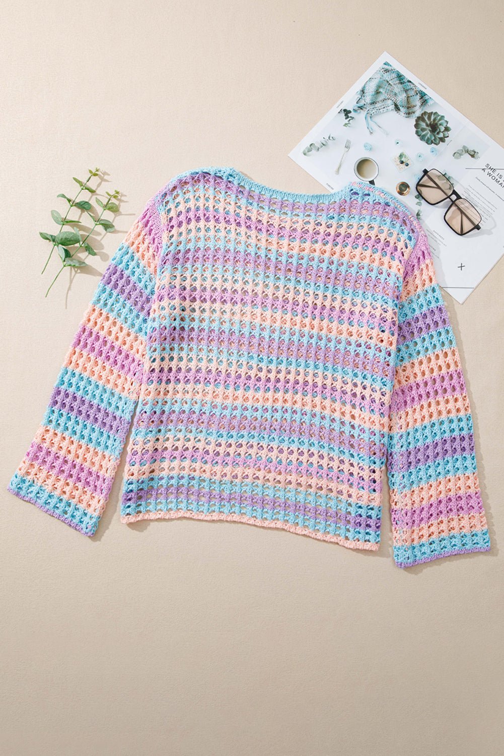 Stripe Open-Knit Beach Cover-Up Sweater - Rooted & Reckless Co.