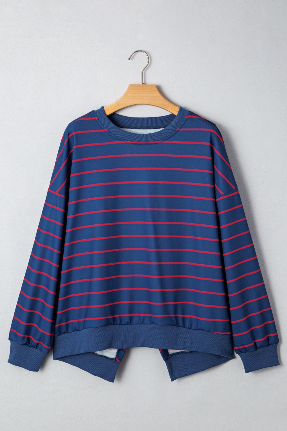 Stripe Overlap Drop Shoulder Pullover Sweatshirt - Rooted & Reckless Co.
