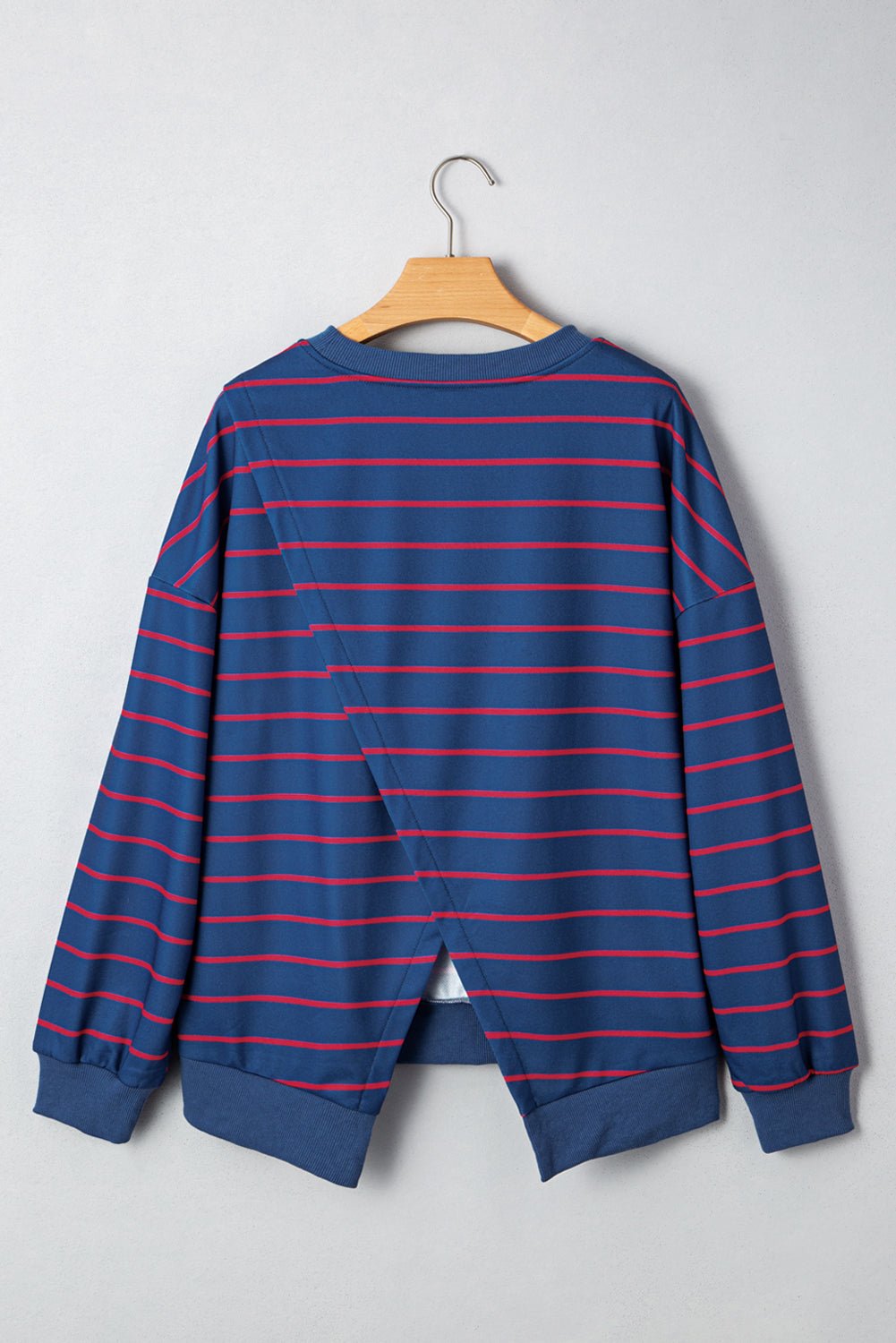 Stripe Overlap Drop Shoulder Pullover Sweatshirt - Rooted & Reckless Co.