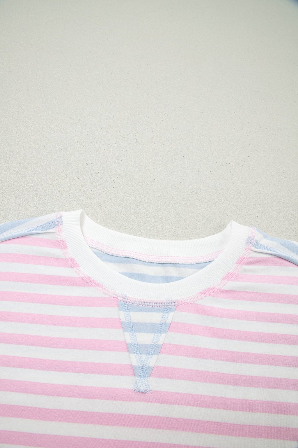 Stripe Oversize Dolman Sleeve Patchwork T-Shirt - Rooted & Reckless Co.