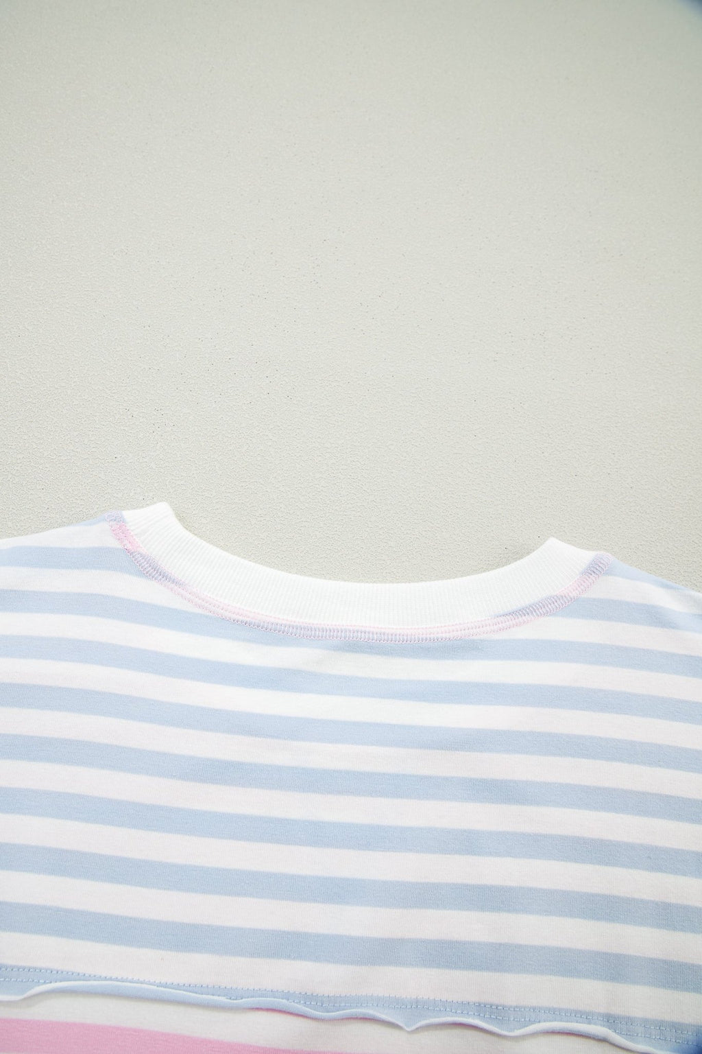 Stripe Oversize Dolman Sleeve Patchwork T-Shirt - Rooted & Reckless Co.