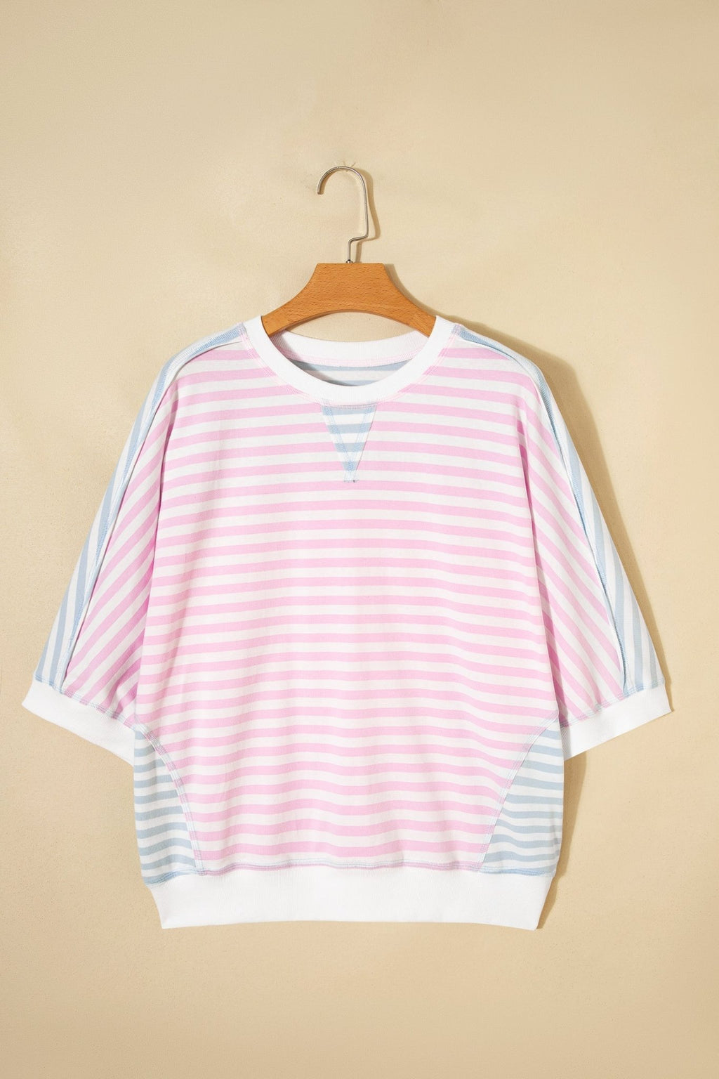 Stripe Oversize Dolman Sleeve Patchwork T-Shirt - Rooted & Reckless Co.