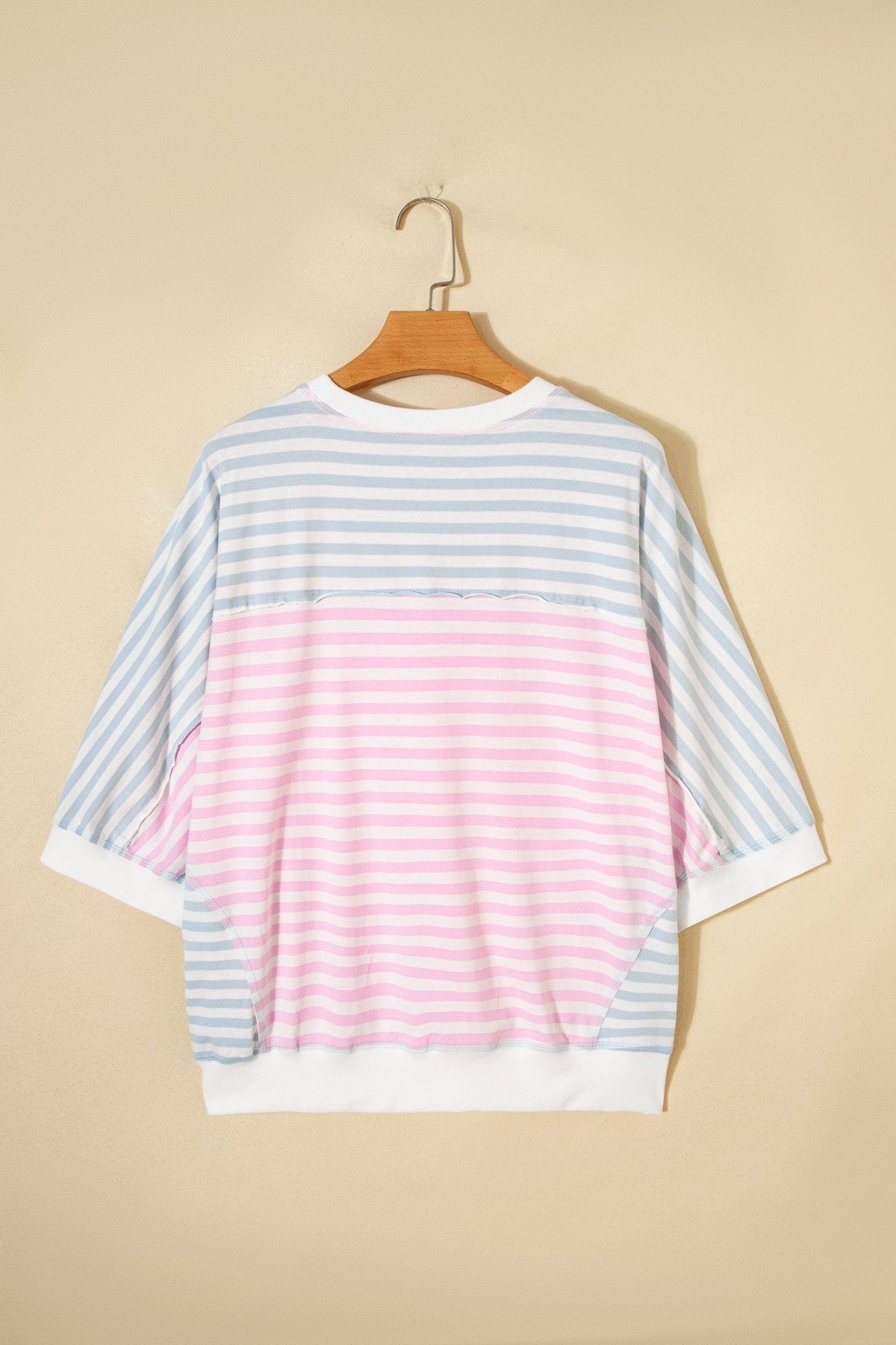 Stripe Oversize Dolman Sleeve Patchwork T-Shirt - Rooted & Reckless Co.