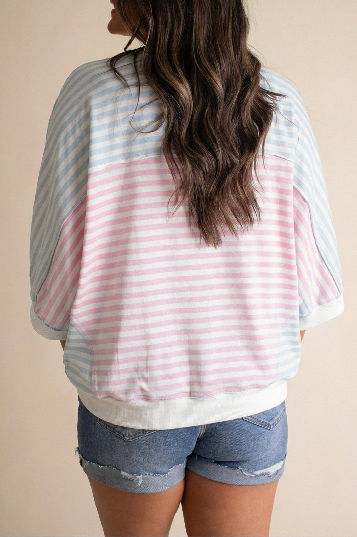Stripe Oversize Dolman Sleeve Patchwork T-Shirt - Rooted & Reckless Co.