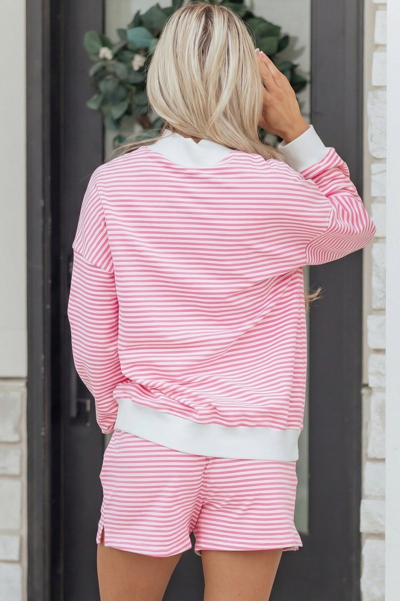 Stripe Oversize Mock Neck Sweatshirt & Shorts Set - Rooted & Reckless Co.