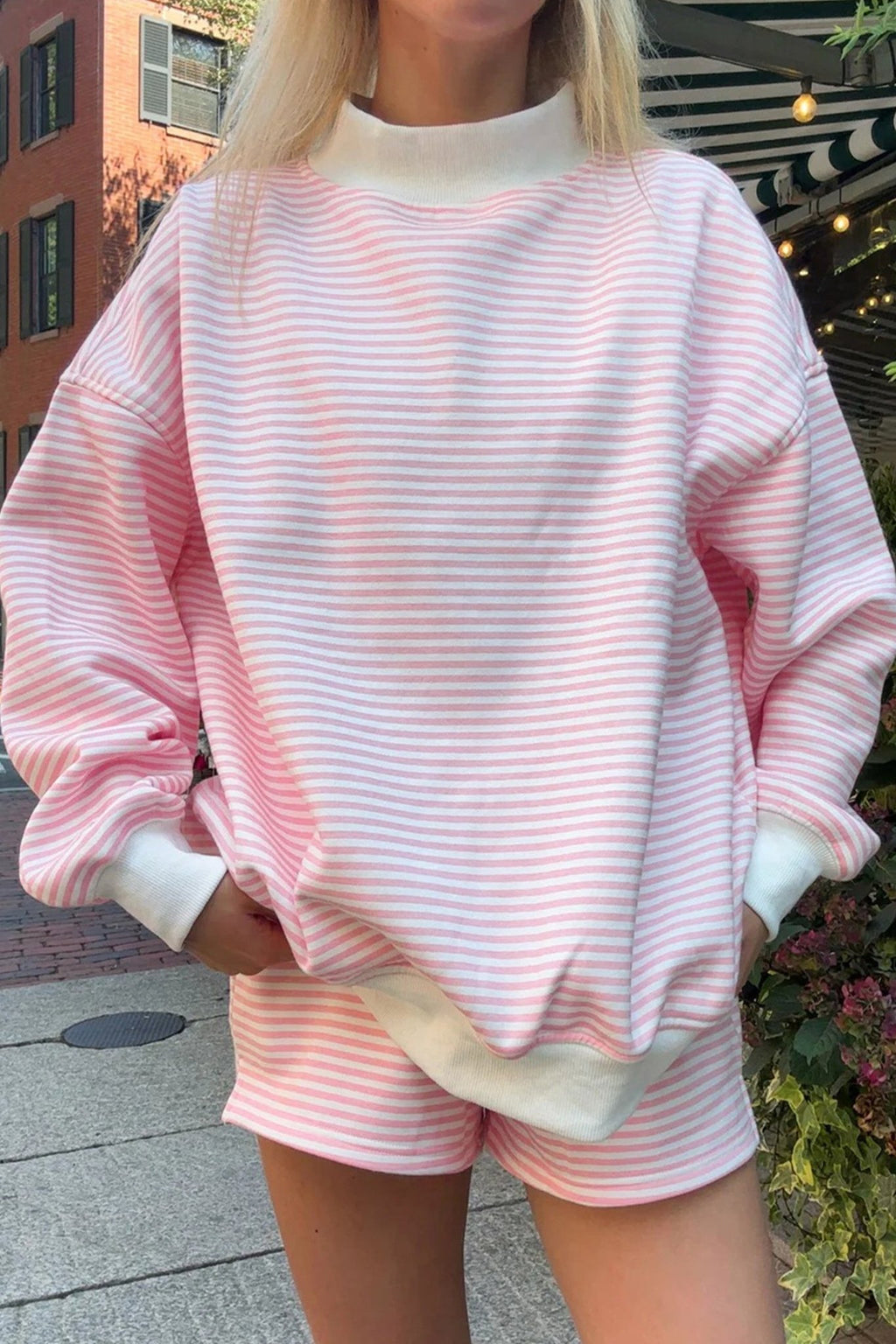 Stripe Oversize Mock Neck Sweatshirt & Shorts Set - Rooted & Reckless Co.