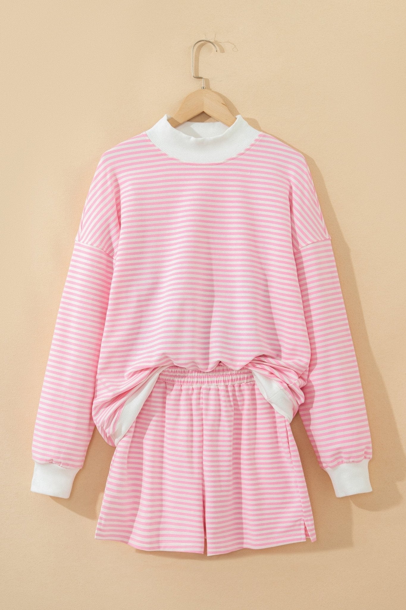 Stripe Oversize Mock Neck Sweatshirt & Shorts Set - Rooted & Reckless Co.