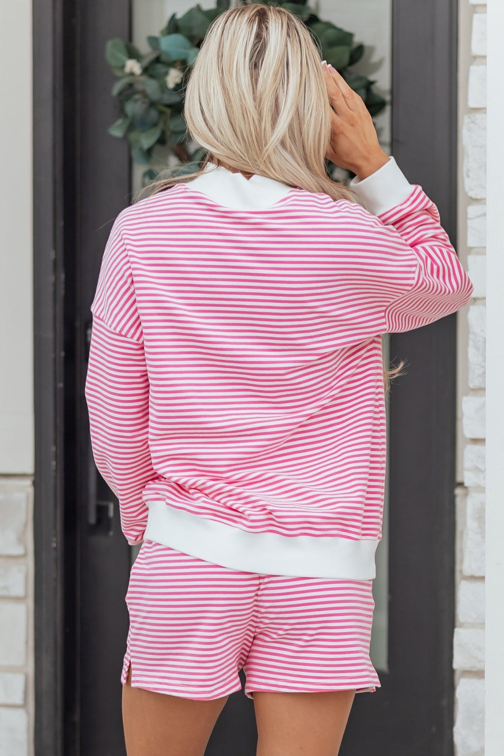 Stripe Oversize Mock Neck Sweatshirt & Shorts Set - Rooted & Reckless Co.