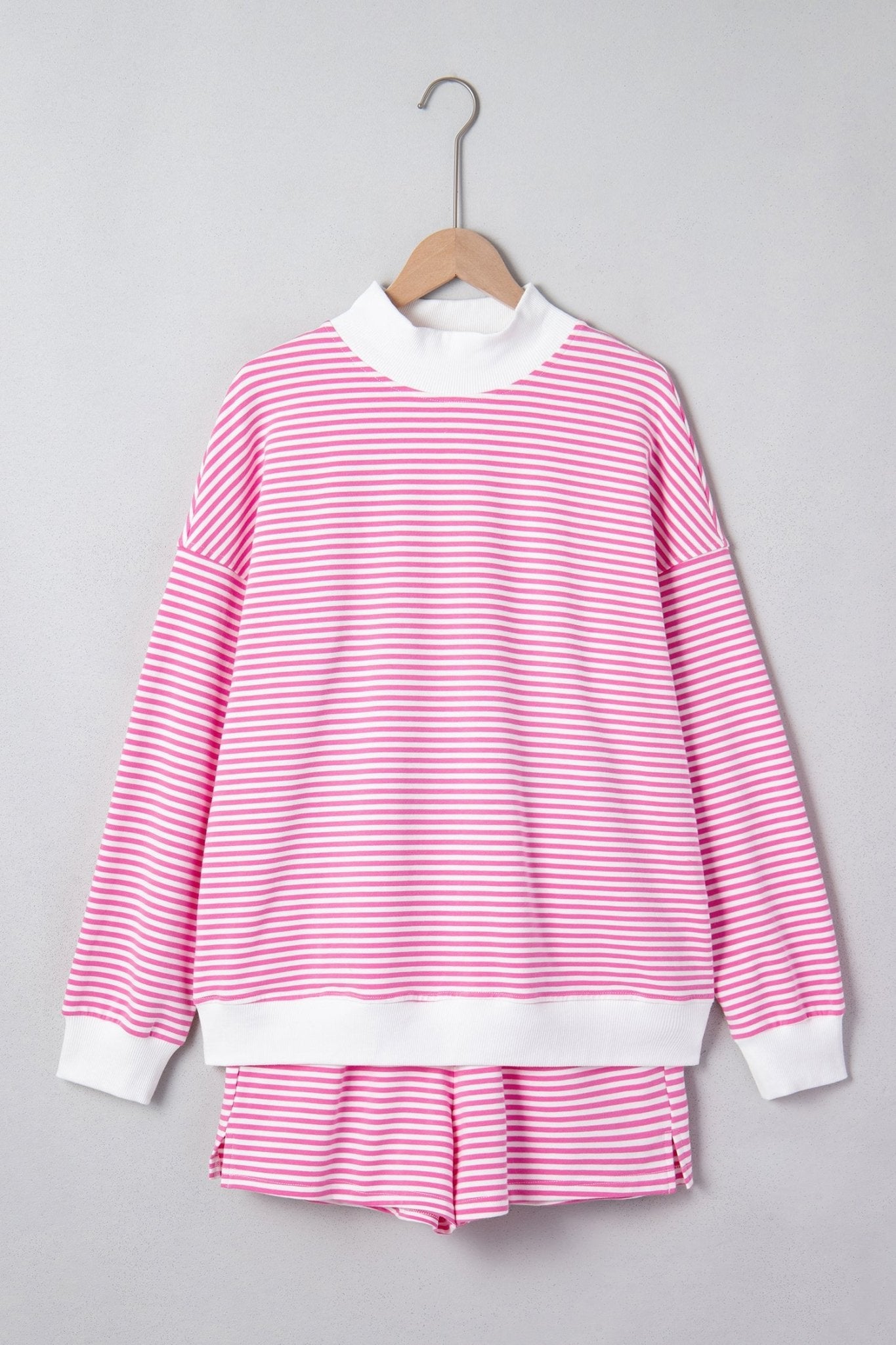 Stripe Oversize Mock Neck Sweatshirt & Shorts Set - Rooted & Reckless Co.