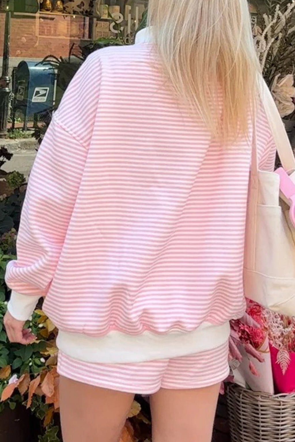 Stripe Oversize Mock Neck Sweatshirt & Shorts Set - Rooted & Reckless Co.