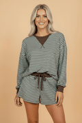 Stripe Oversized Long Sleeve Top & Drawstring Shorts Set - Rooted & Reckless Co.