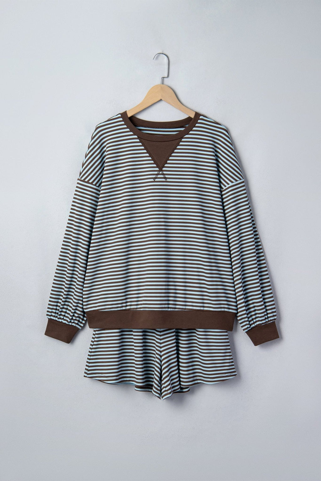 Stripe Oversized Long Sleeve Top & Drawstring Shorts Set - Rooted & Reckless Co.