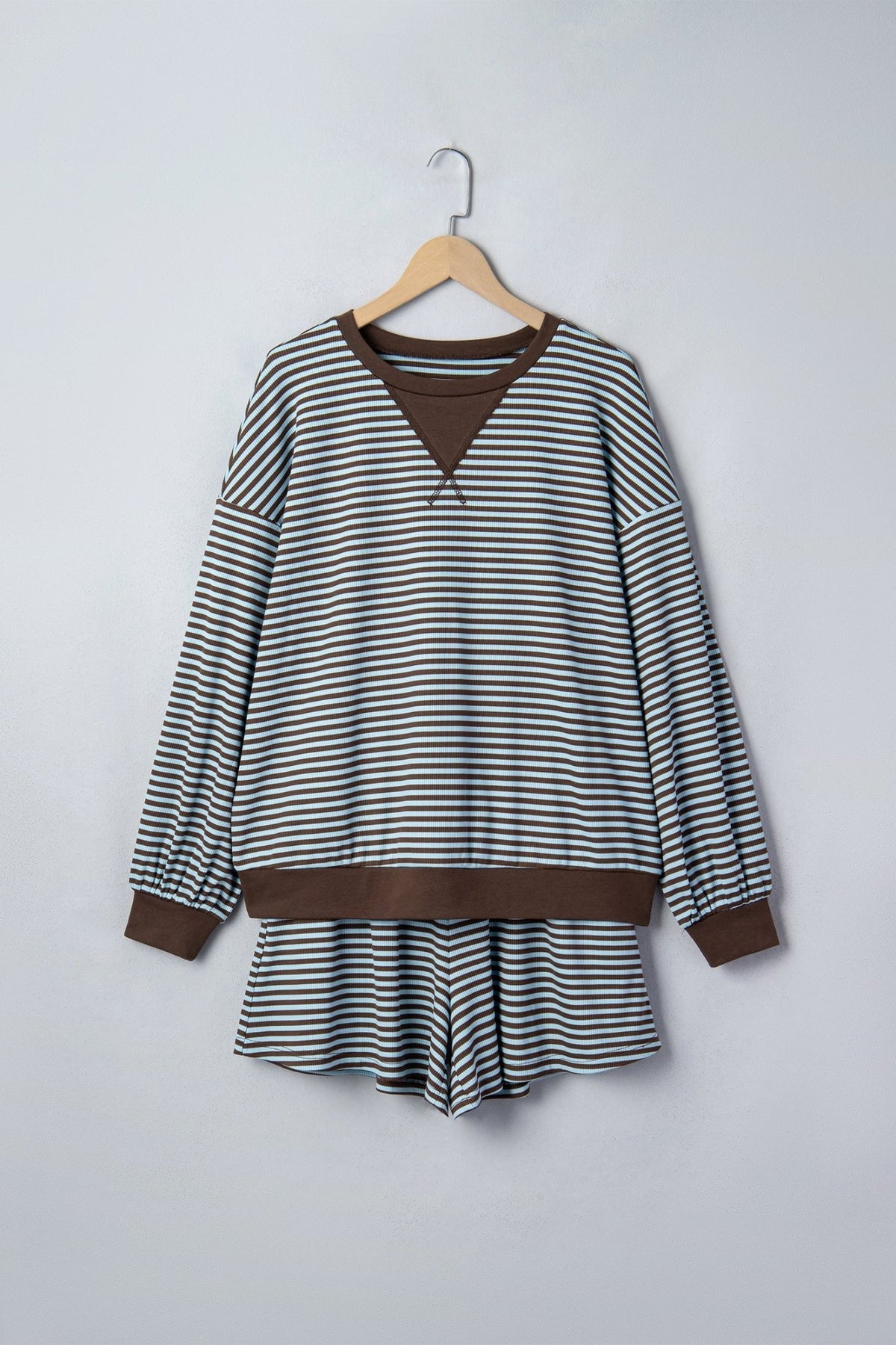 Stripe Oversized Long Sleeve Top & Drawstring Shorts Set - Rooted & Reckless Co.