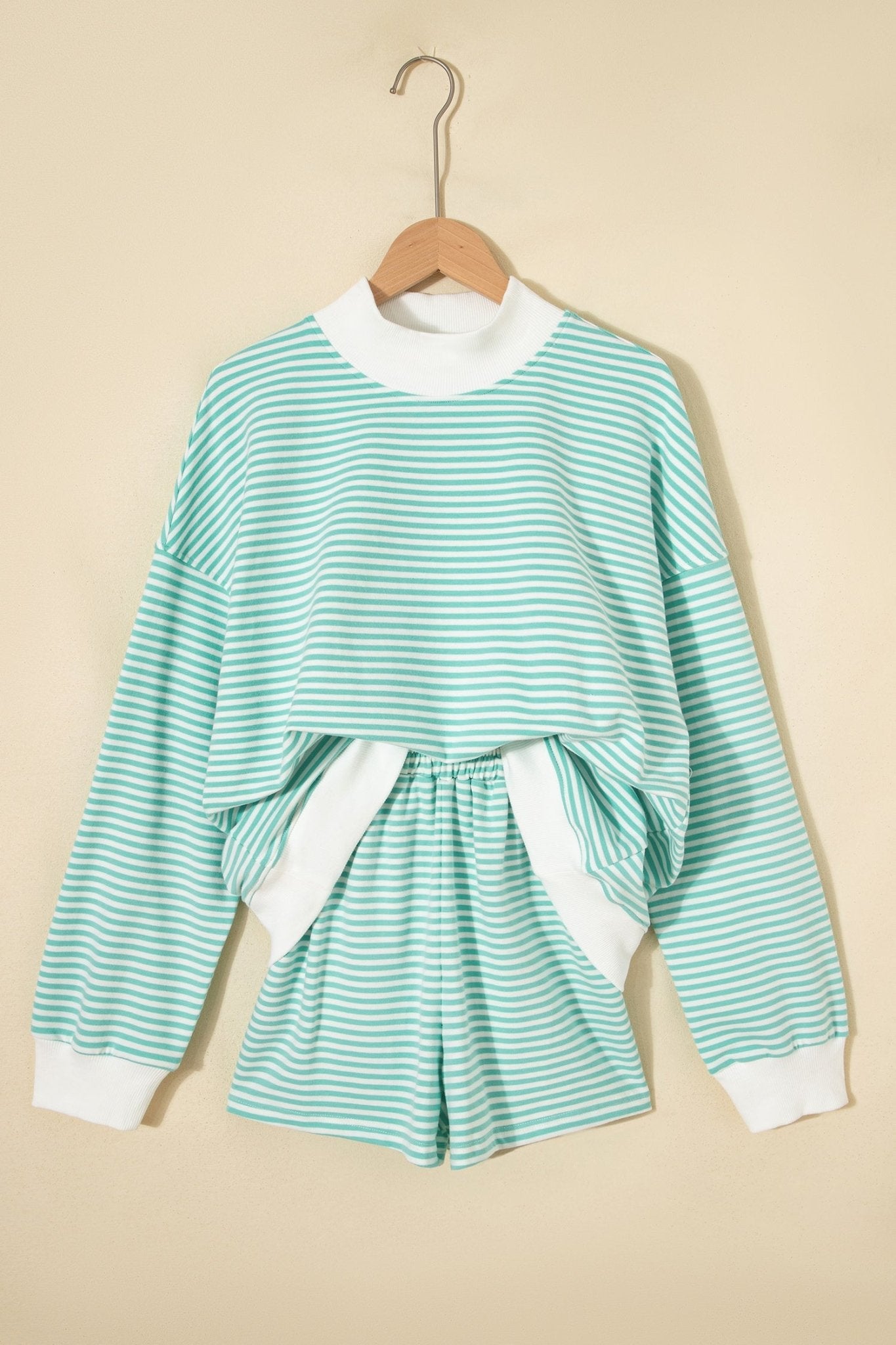 Stripe Oversized Mock Neck Sweatshirt & Shorts Set - Rooted & Reckless Co.