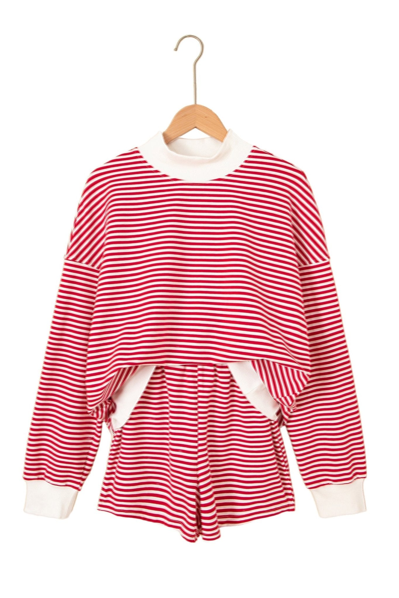 Stripe Oversized Mock Neck Sweatshirt & Shorts Set - Rooted & Reckless Co.