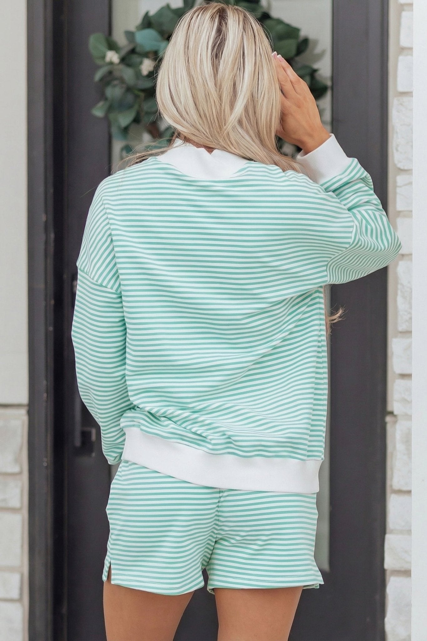 Stripe Oversized Mock Neck Sweatshirt & Shorts Set - Rooted & Reckless Co.