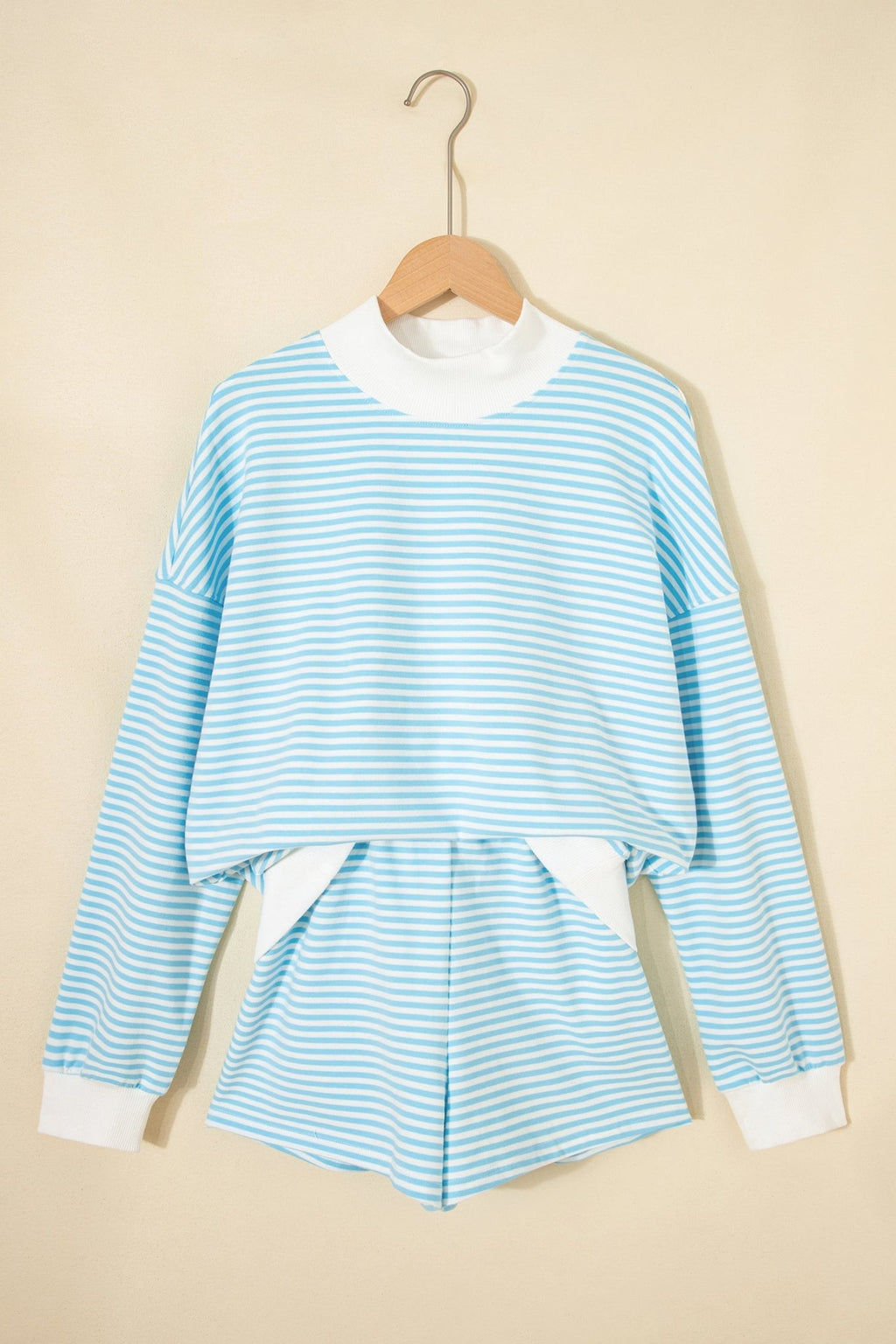 Stripe Oversized Mock Neck Sweatshirt & Shorts Set - Rooted & Reckless Co.