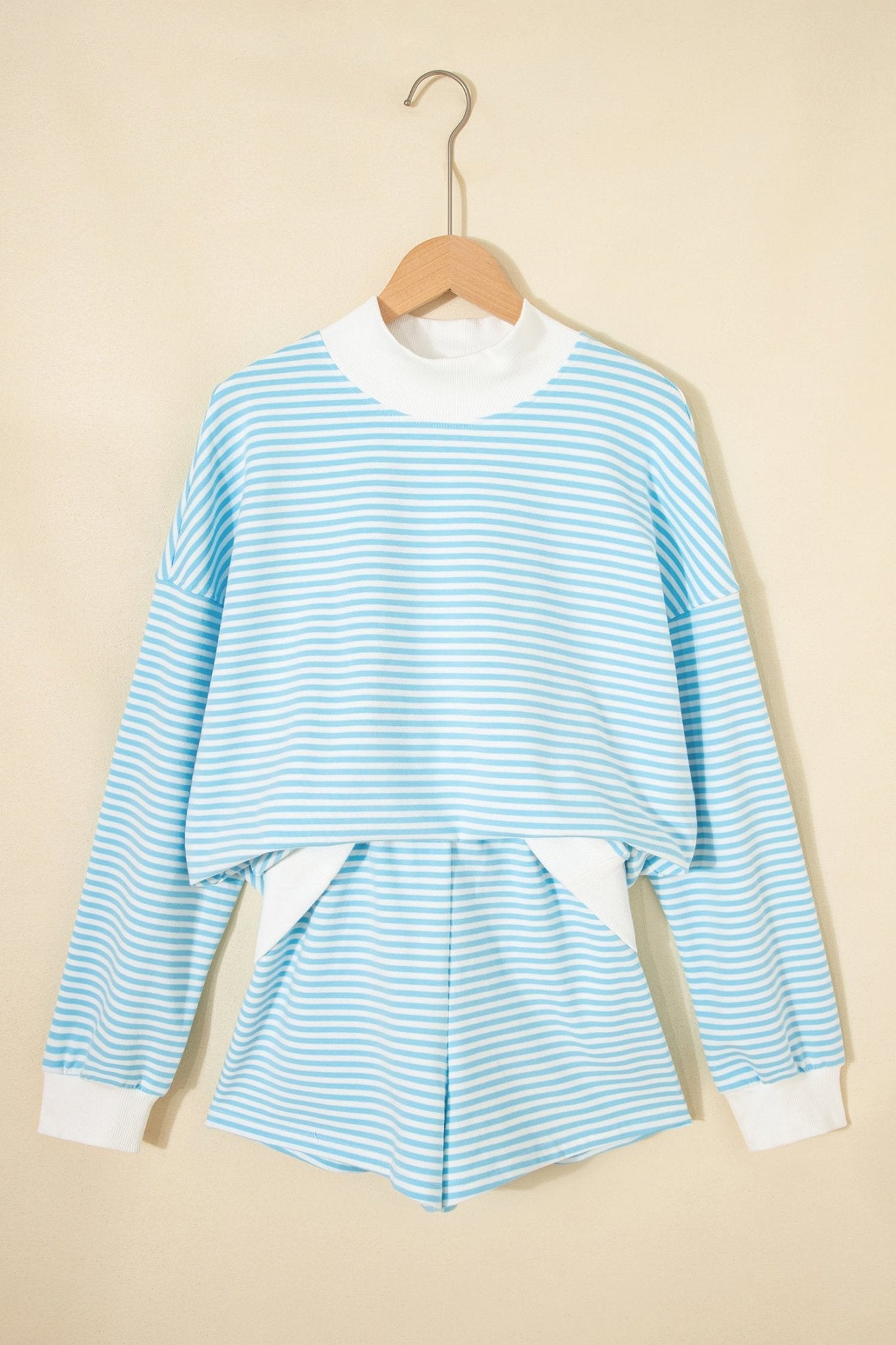 Stripe Oversized Mock Neck Sweatshirt & Shorts Set - Rooted & Reckless Co.