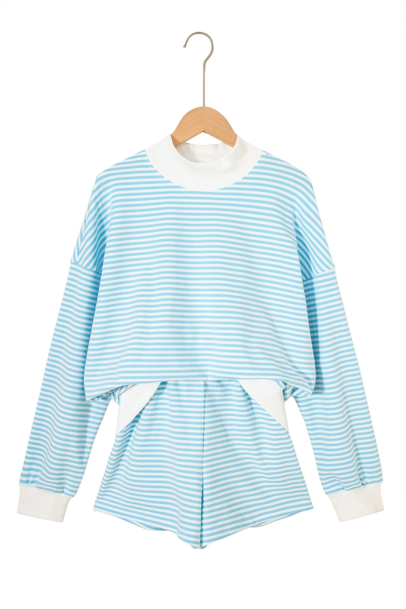 Stripe Oversized Mock Neck Sweatshirt & Shorts Set - Rooted & Reckless Co.