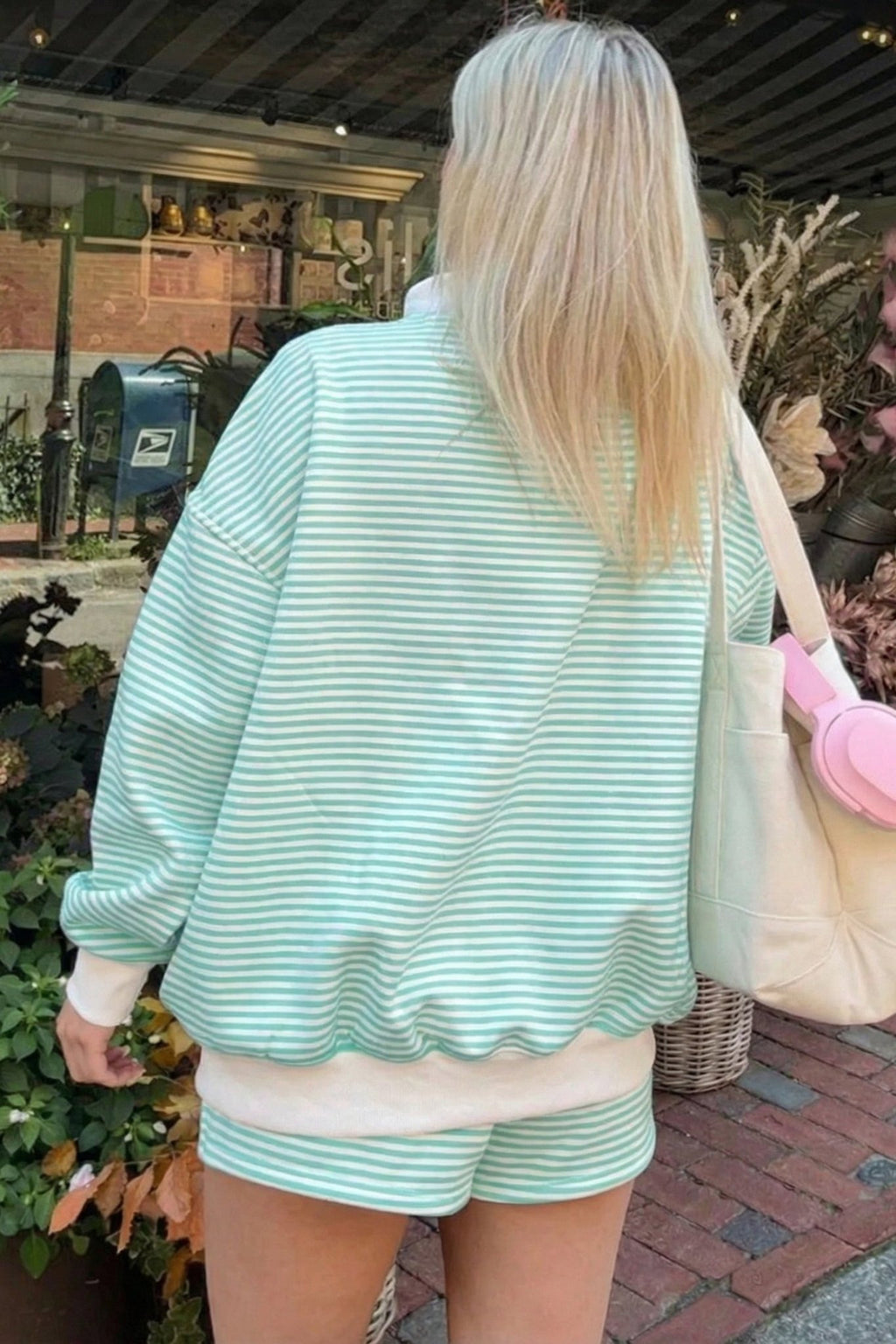 Stripe Oversized Mock Neck Sweatshirt & Shorts Set - Rooted & Reckless Co.