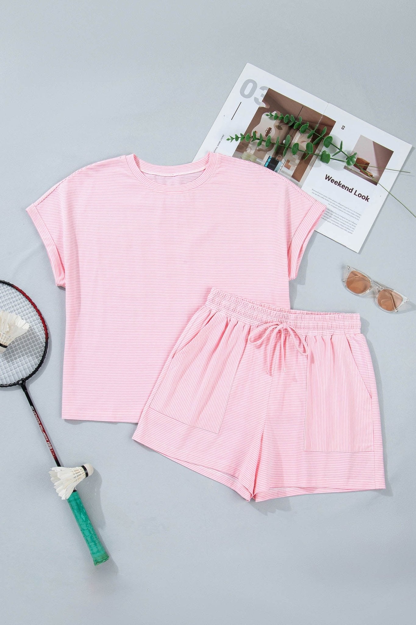 Stripe Oversized Tee & Drawstring Shorts Set - Rooted & Reckless Co.