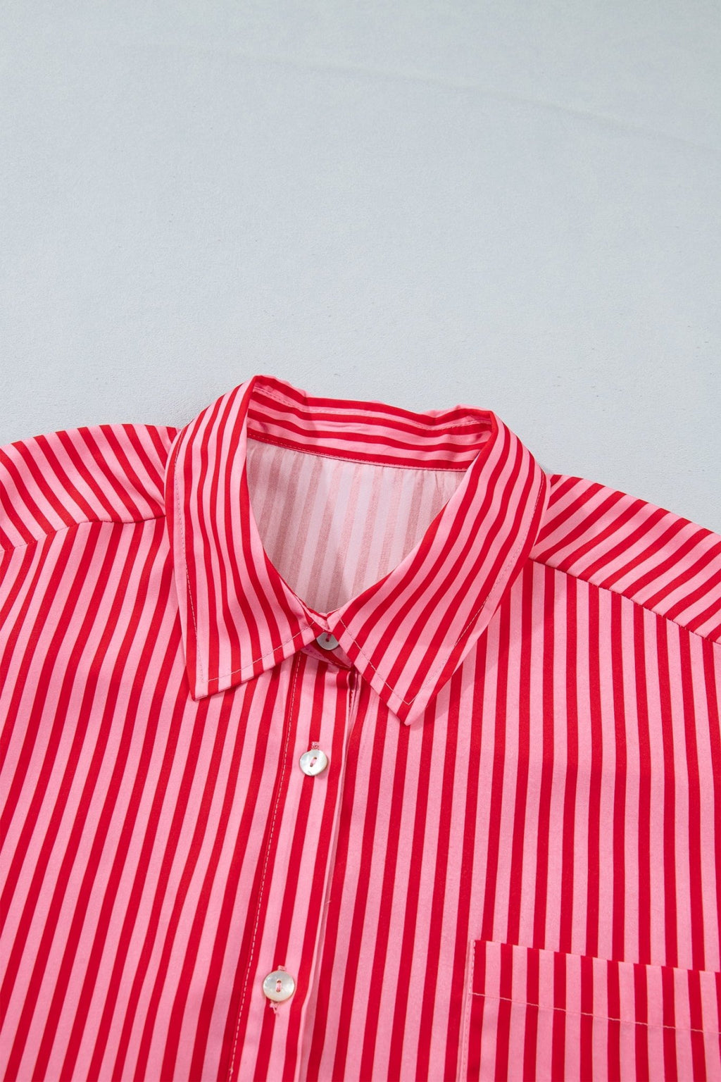 Stripe Patch Pocket Button-Up Long Sleeve Blouse - Rooted & Reckless Co.