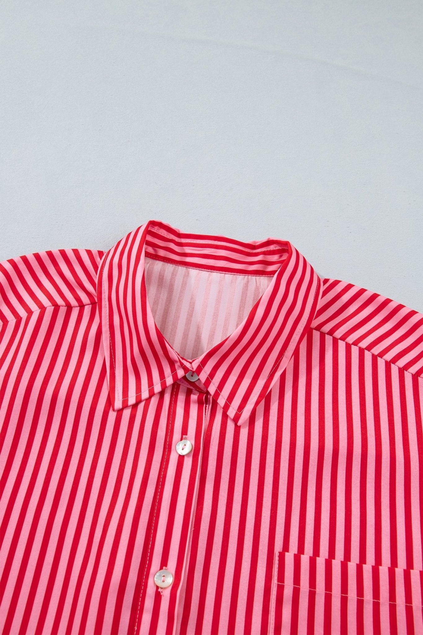 Stripe Patch Pocket Button-Up Long Sleeve Blouse - Rooted & Reckless Co.