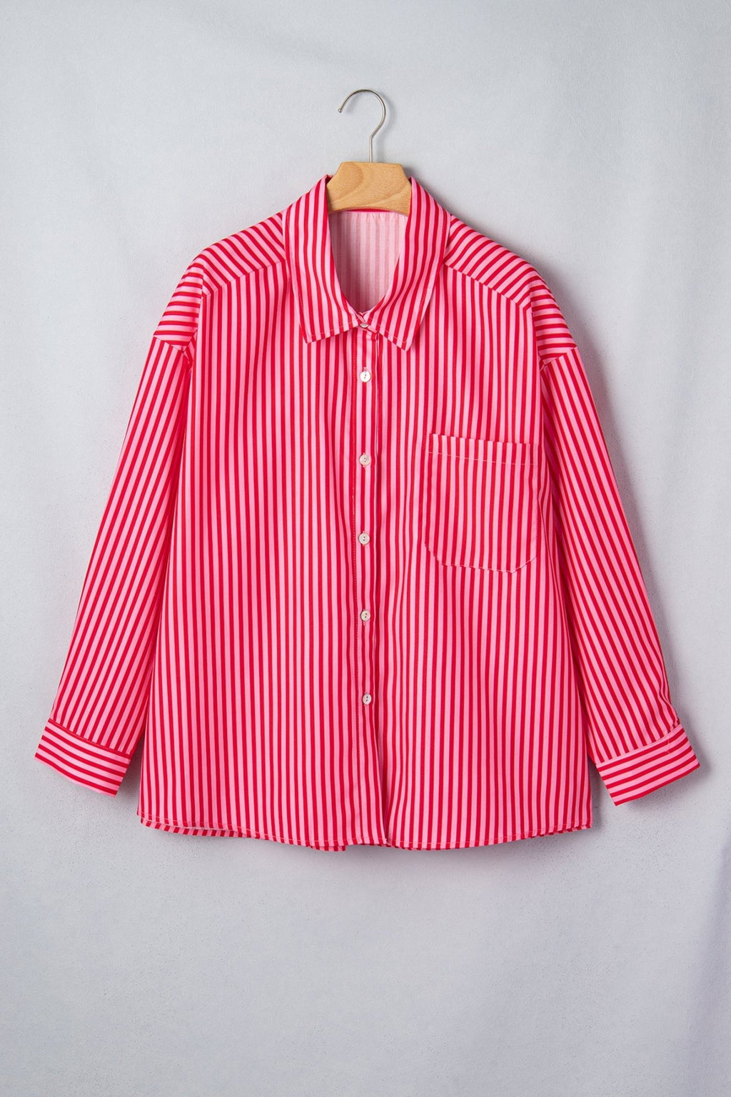 Stripe Patch Pocket Button-Up Long Sleeve Blouse - Rooted & Reckless Co.