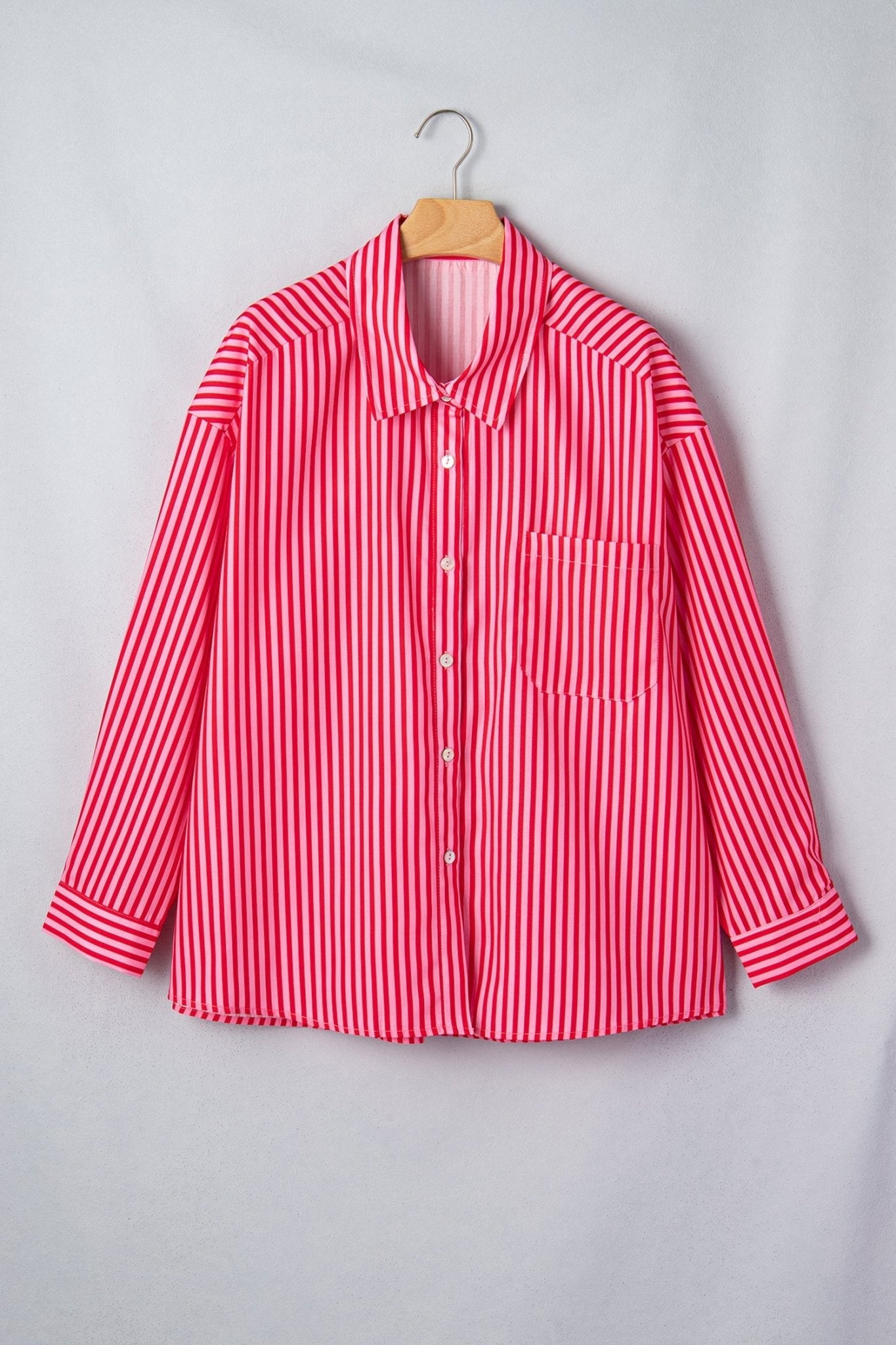 Stripe Patch Pocket Button-Up Long Sleeve Blouse - Rooted & Reckless Co.