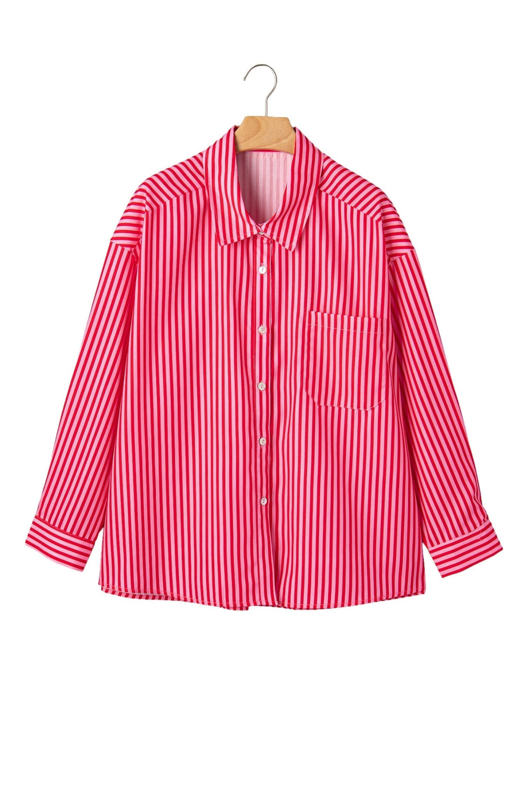 Stripe Patch Pocket Button-Up Long Sleeve Blouse - Rooted & Reckless Co.