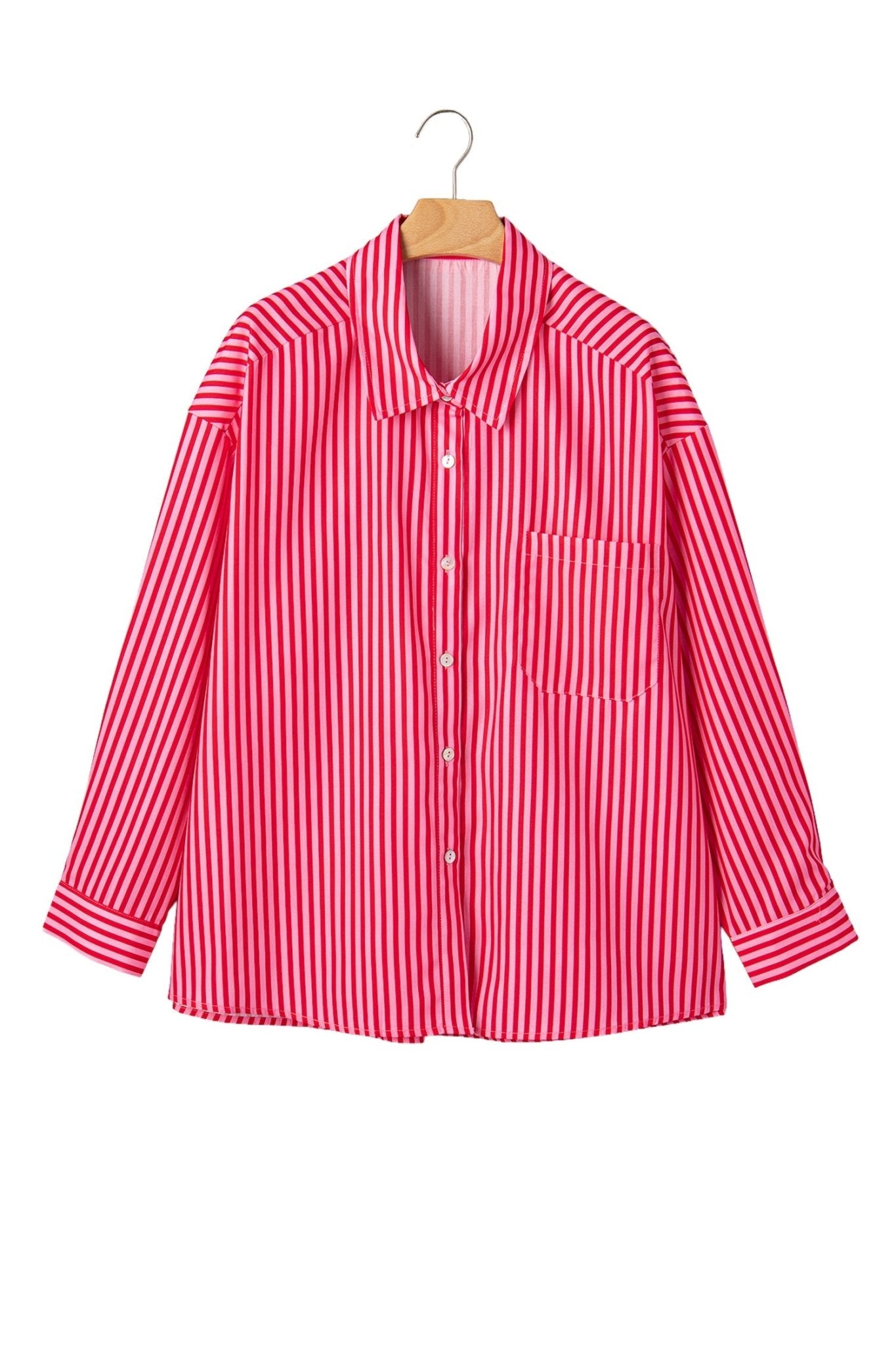 Stripe Patch Pocket Button-Up Long Sleeve Blouse - Rooted & Reckless Co.
