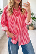 Stripe Patch Pocket Button-Up Long Sleeve Blouse - Rooted & Reckless Co.