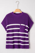 Stripe Patch Pocket Short Sleeve Knit Sweater - Rooted & Reckless Co.