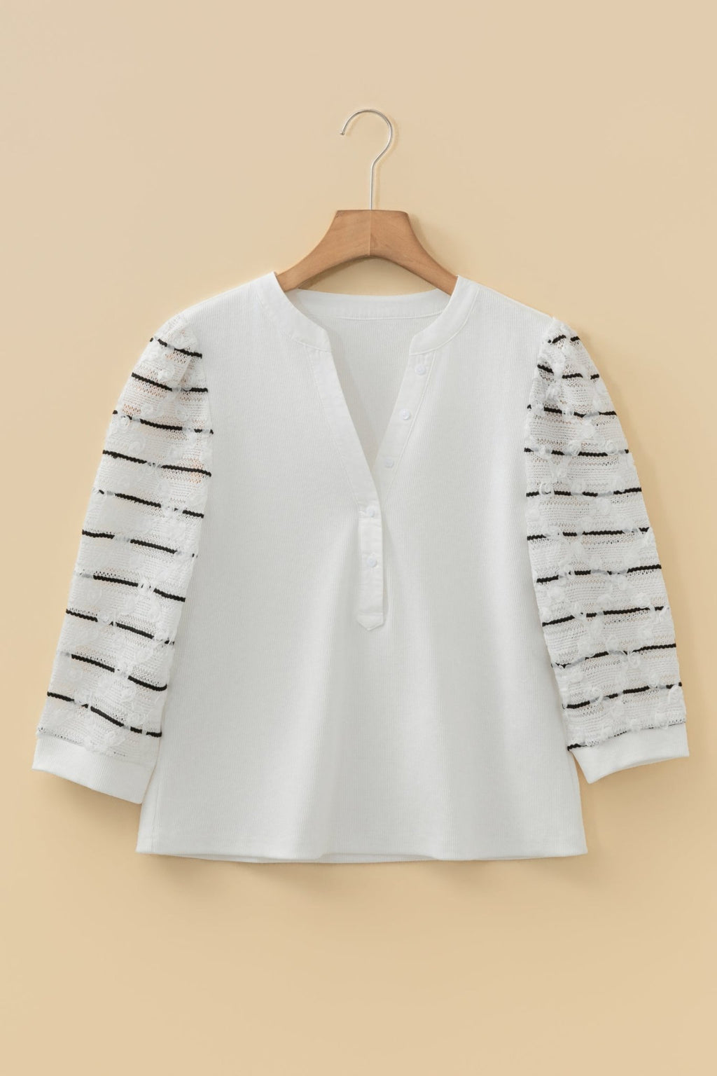 Stripe Patchwork Buttoned V-Neck Ribbed Knit Top - Rooted & Reckless Co.