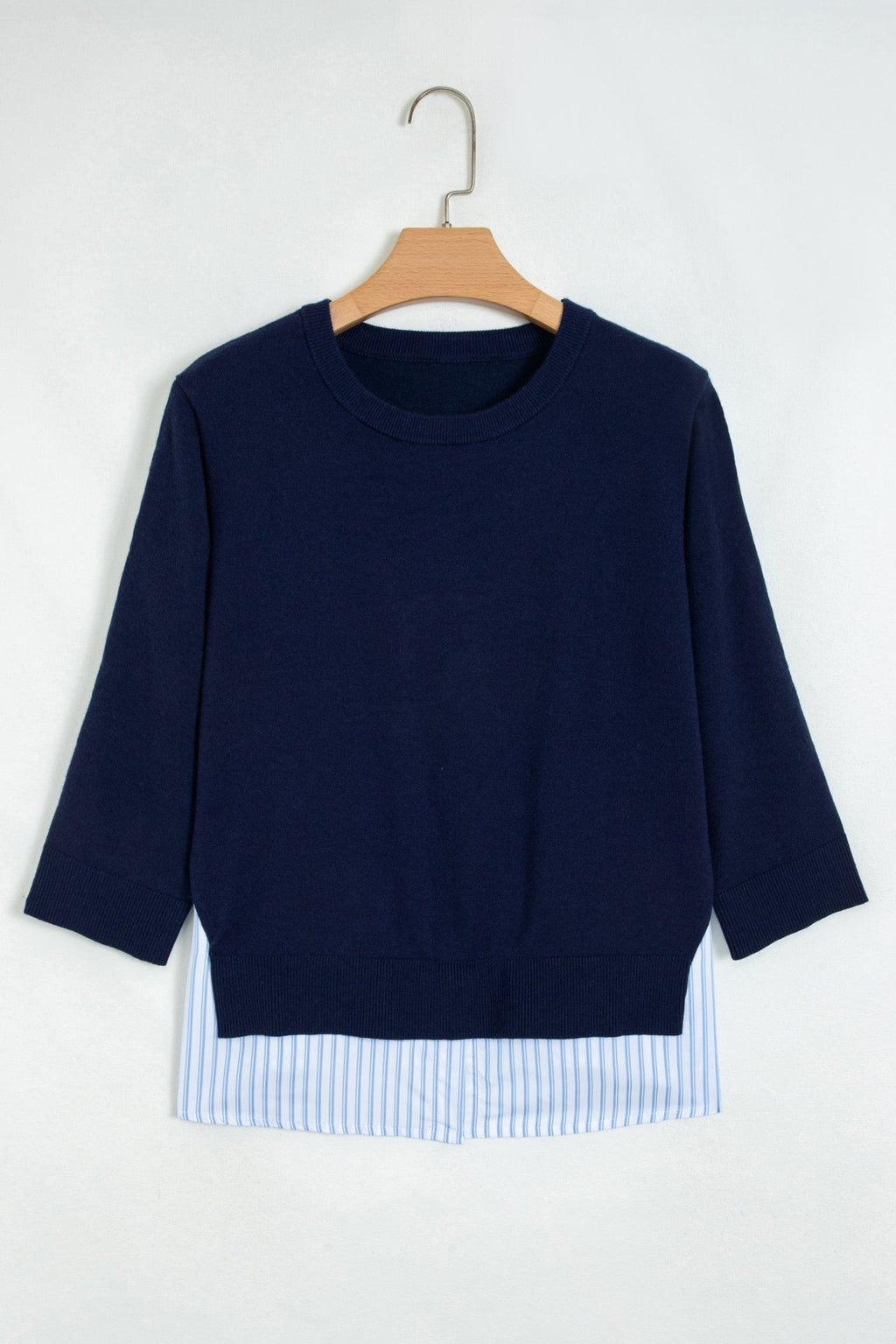 Stripe Patchwork Drop Shoulder 3/4 Sleeve Sweater - Rooted & Reckless Co.