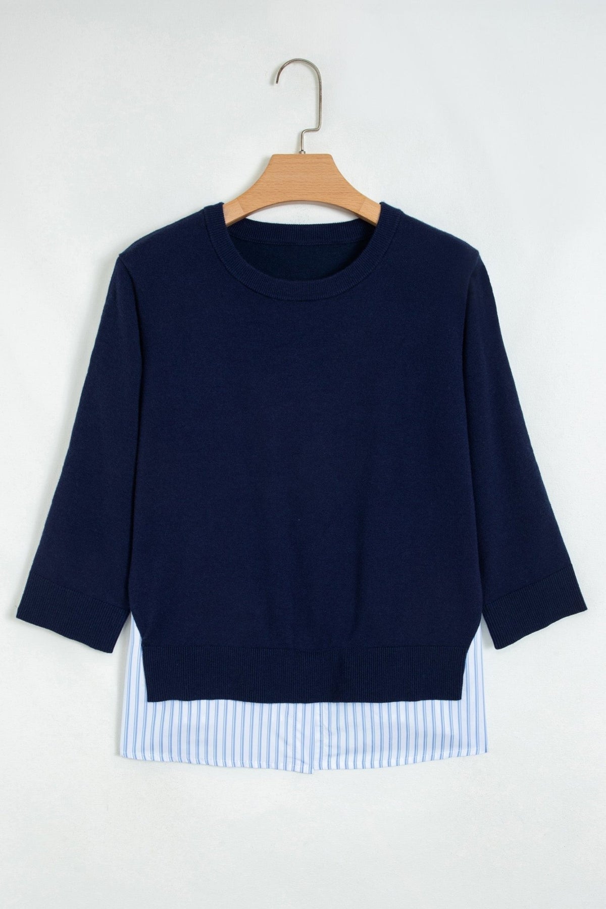 Stripe Patchwork Drop Shoulder 3/4 Sleeve Sweater - Rooted & Reckless Co.