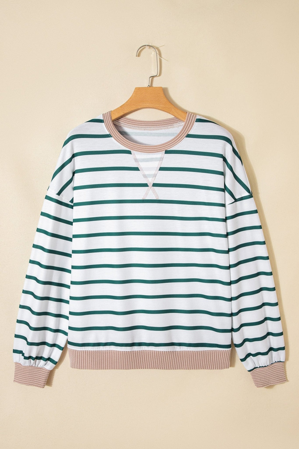Stripe Patchwork Drop Shoulder Round Neck Sweatshirt - Rooted & Reckless Co.