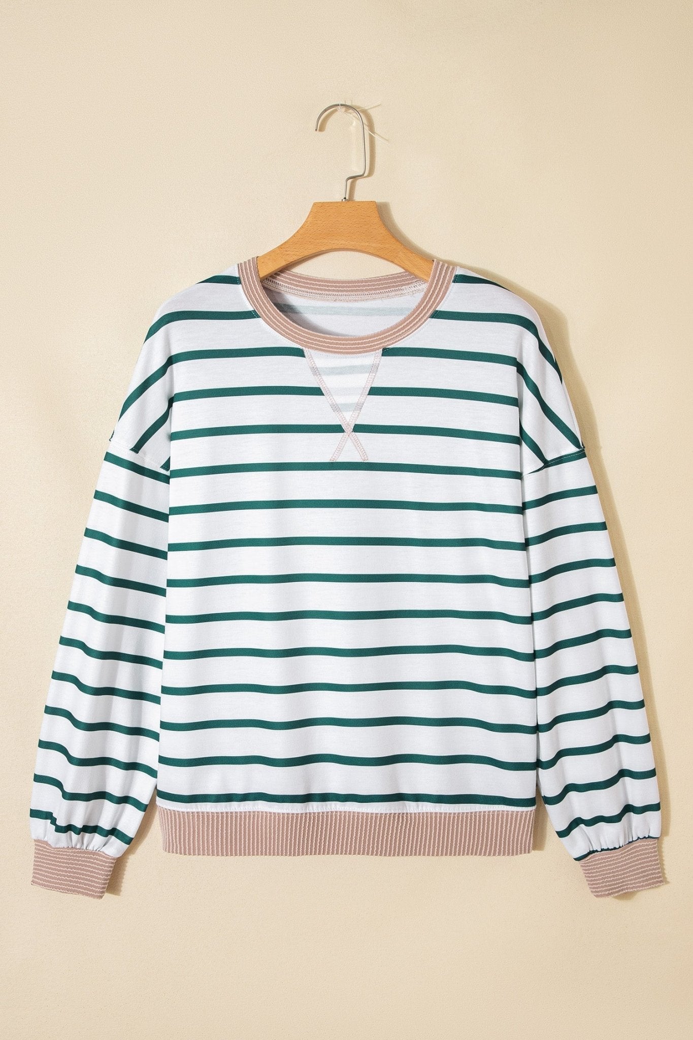 Stripe Patchwork Drop Shoulder Round Neck Sweatshirt - Rooted & Reckless Co.