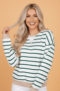 Stripe Patchwork Drop Shoulder Round Neck Sweatshirt - Rooted & Reckless Co.