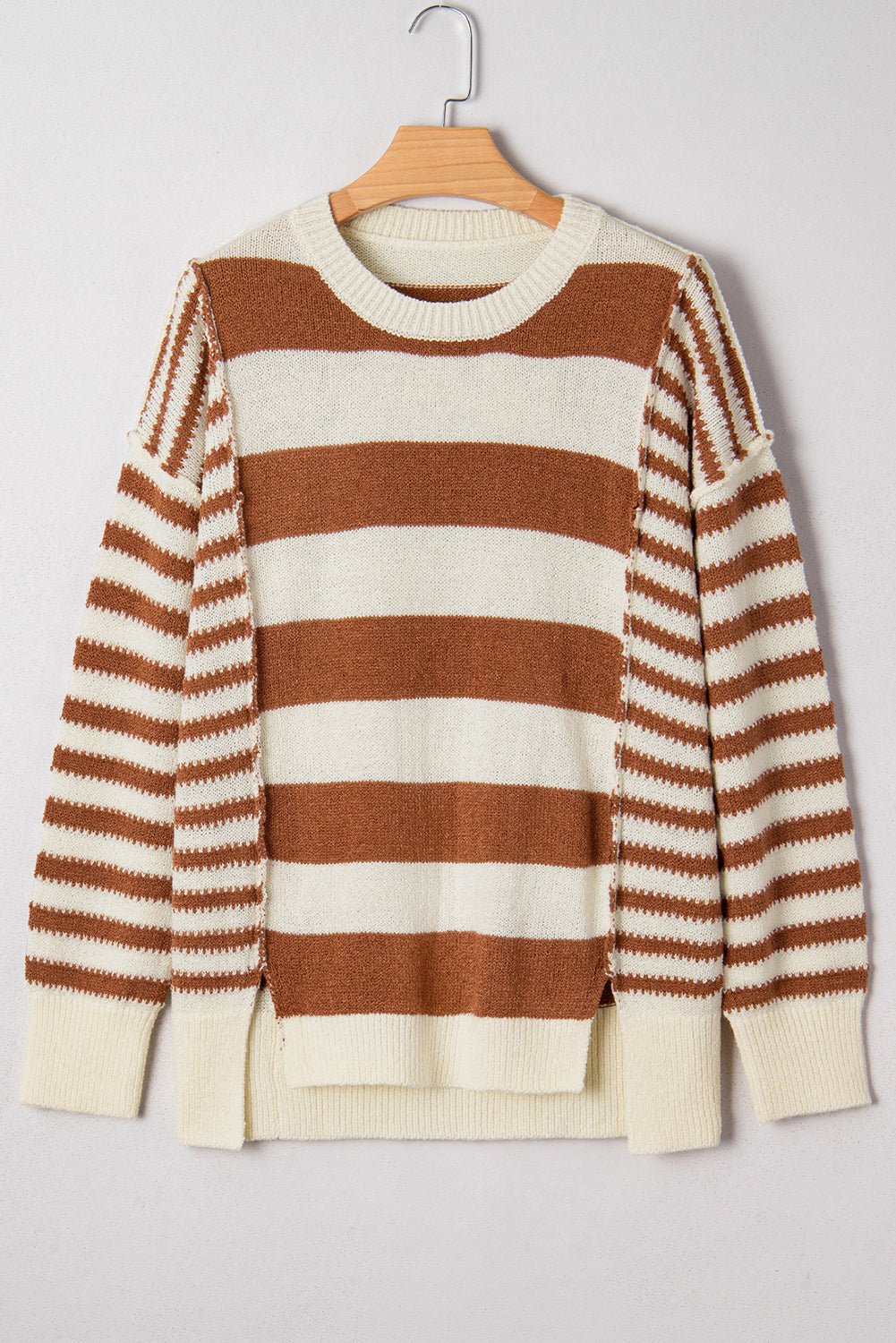 Stripe Patchwork Drop Shoulder Sleeve Sweater - Rooted & Reckless Co.