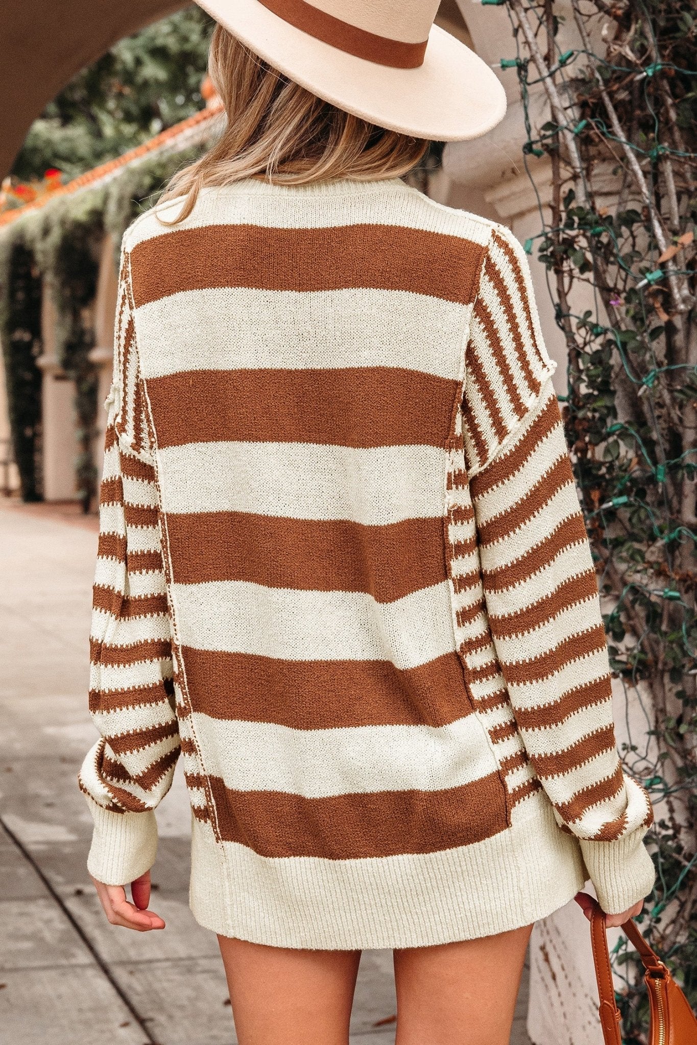 Stripe Patchwork Drop Shoulder Sleeve Sweater - Rooted & Reckless Co.