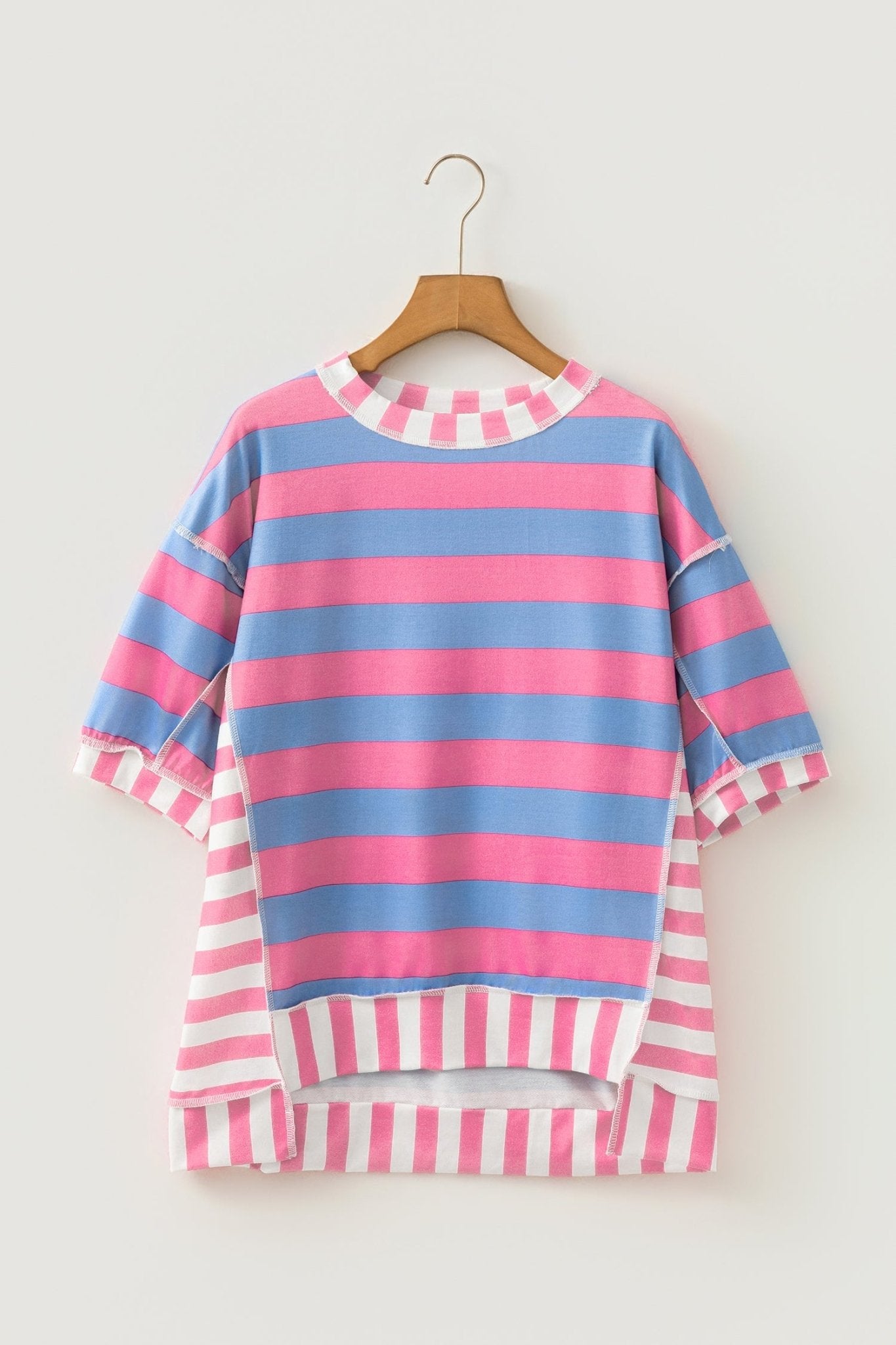 Stripe Patchwork Exposed Seam Oversized Top - Rooted & Reckless Co.
