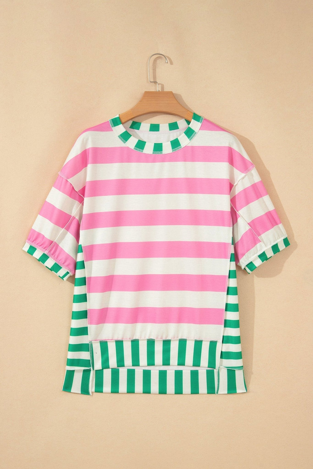 Stripe Patchwork Exposed Seam Oversized Top - Rooted & Reckless Co.