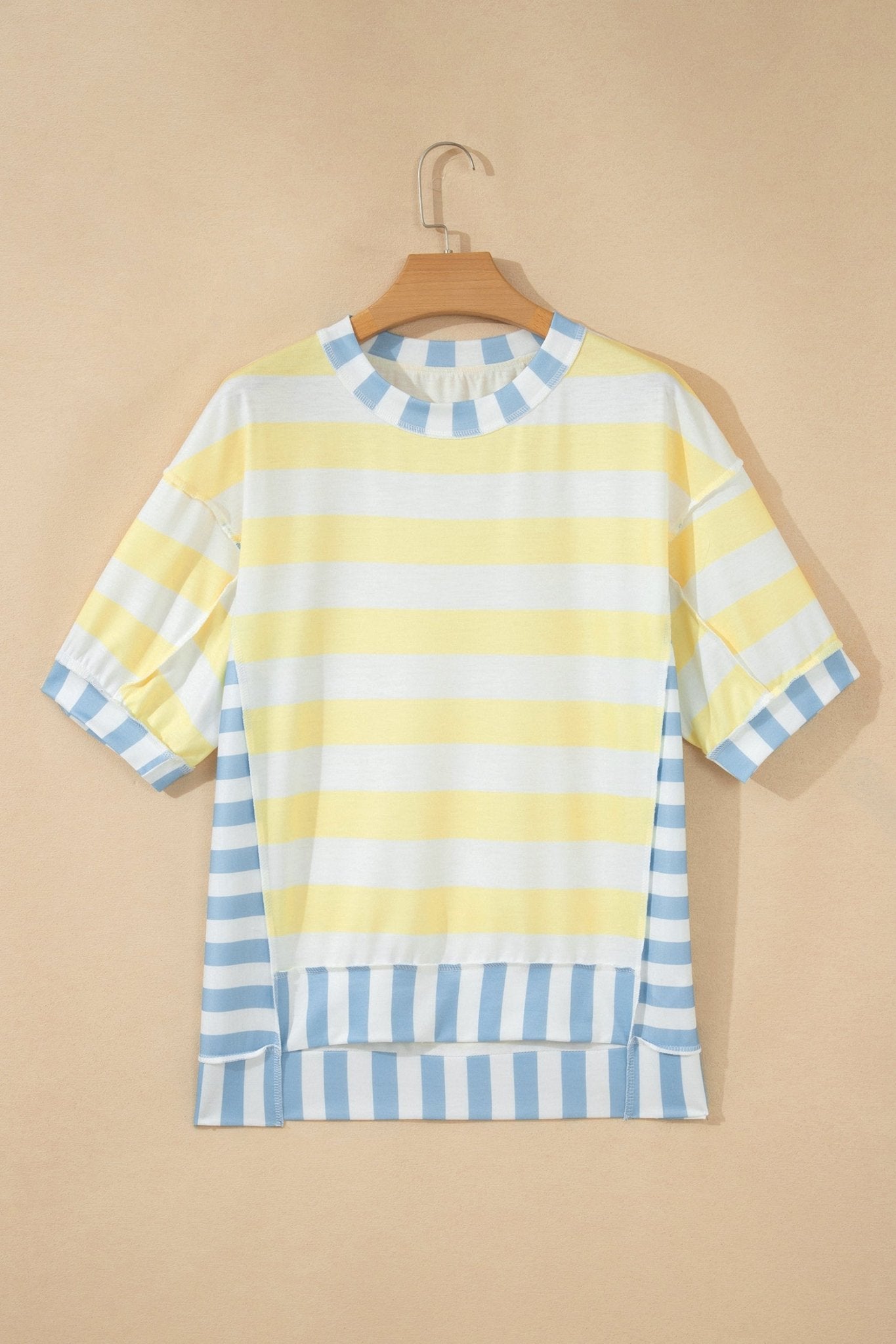 Stripe Patchwork Exposed Seam Oversized Top - Rooted & Reckless Co.