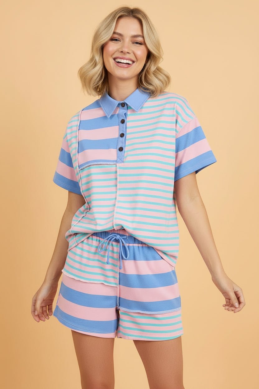 Stripe Patchwork Exposed Seam Top & Short Set - Rooted & Reckless Co.