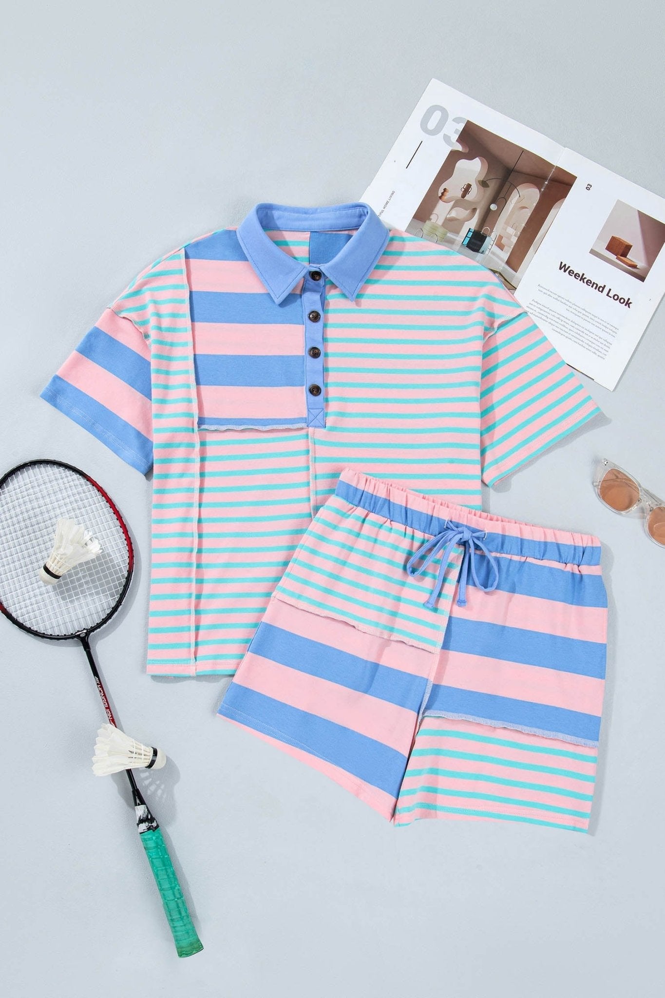 Stripe Patchwork Exposed Seam Top & Short Set - Rooted & Reckless Co.